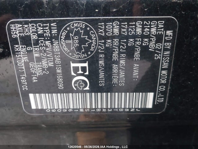 Aukcja sprzedaży 2025 Nissan Rogue S, vin: JN8BT3AB1SW168090, numer aukcji: 12620546