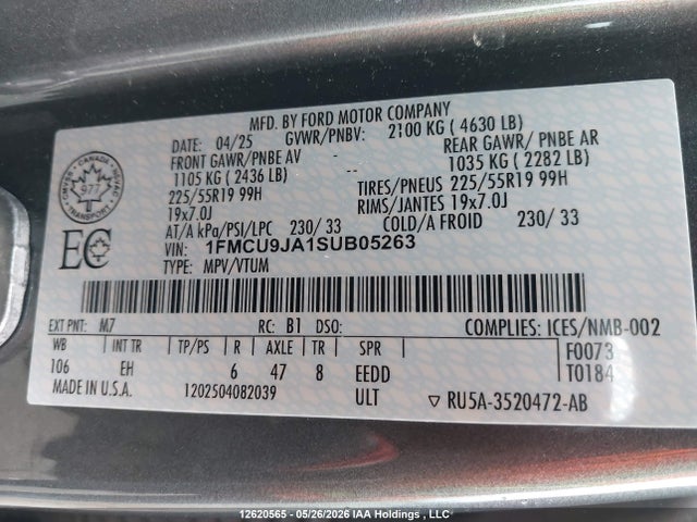 Ford Escape Platinum 2025 1FMCU9JA1SUB05263 Image 9