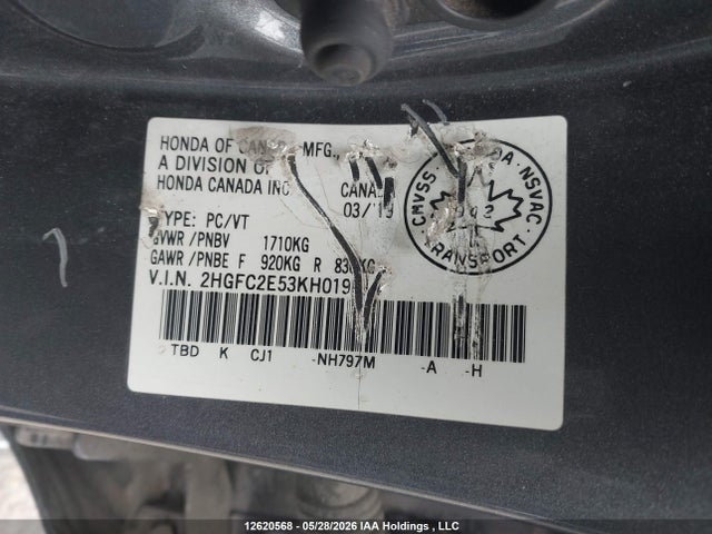 Продаж на аукціоні авто 2019 Honda Civic Lx, vin: 2HGFC2E53KH019014, номер лоту: 12620568