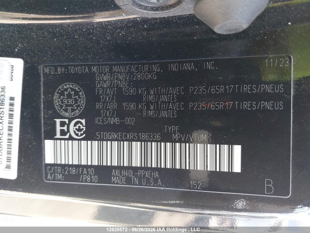 Aukcja sprzedaży 2024 Toyota Sienna Le/xle/platinum/xse/limited, vin: 5TDGRKECXRS186336, numer aukcji: 12620572
