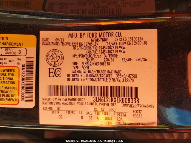 Lincoln MKZ 2014 3LN6L2JKXER808338 Image 9