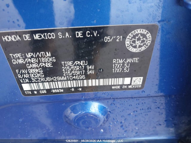 Продаж на аукціоні авто 2021 Honda Hr-v Sport, vin: 3CZRU6H29MM104696, номер лоту: 12620581