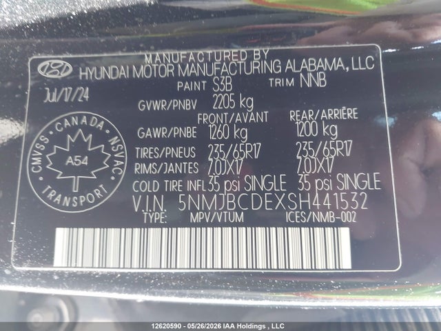 12620590 :رقم المزاد ، 5NMJBCDEXSH441532 vin ، 2025 Hyundai Tucson Preferred Awd مزاد بيع