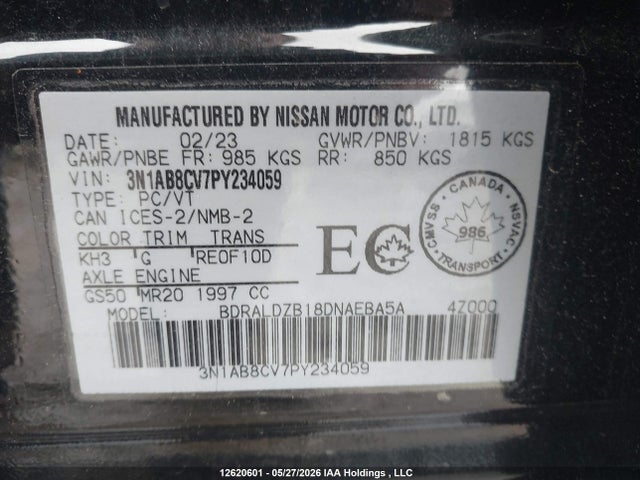 Aukcja sprzedaży 2023 Nissan Sentra Sv, vin: 3N1AB8CV7PY234059, numer aukcji: 12620601