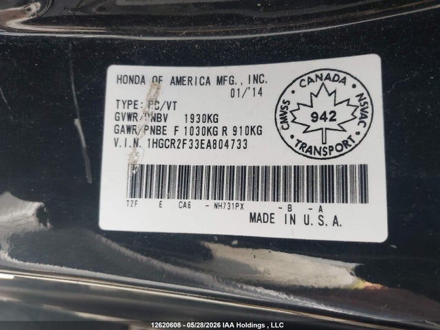 Honda ACCORD LX 2014 1HGCR2F33EA804733 Image 9