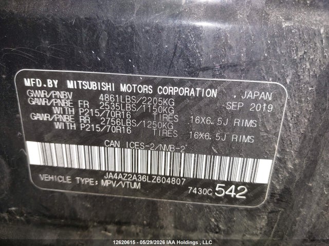Продажа на аукционе авто 2020 Mitsubishi Outlander, vin: JA4AZ2A36LZ604807, номер лота: 12620615