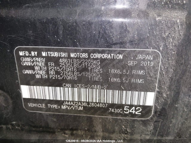 Продажа на аукционе авто 2020 Mitsubishi Outlander, vin: JA4AZ2A36LZ604807, номер лота: 12620615