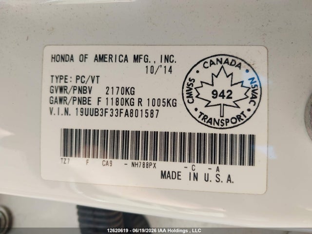 19UUB3F33FA801587 Acura TLX