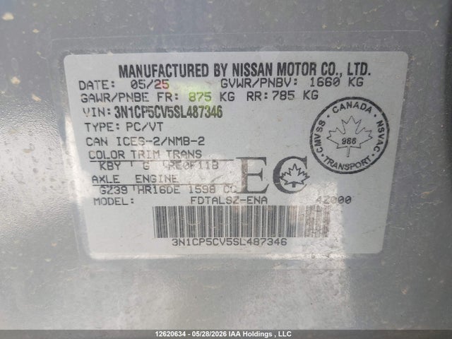 12620634 :رقم المزاد ، 3N1CP5CV5SL487346 vin ، 2025 Nissan Kicks Play Sv مزاد بيع