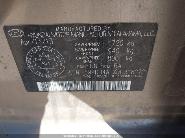 Продаж на аукціоні авто 2013 Hyundai Elantra Gl, vin: 5NPDH4AEXDH328272, номер лоту: 12600840