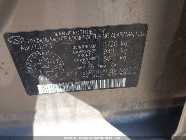 Продаж на аукціоні авто 2013 Hyundai Elantra Gl, vin: 5NPDH4AEXDH328272, номер лоту: 12600840