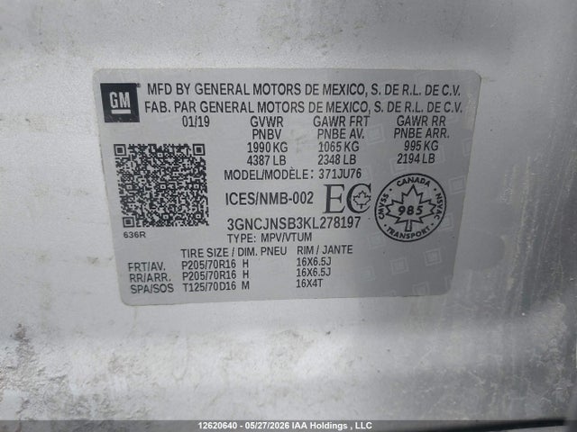 Aukcja sprzedaży 2019 Chevrolet Trax Ls, vin: 3GNCJNSB3KL278197, numer aukcji: 12620640