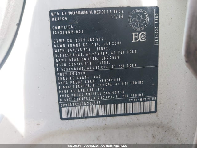 2024 Volkswagen Tiguan მანქანა იყიდება აუქციონზე, vin: 3VV8B7AX9RM226535, აუქციონის ნომერი: 12620641