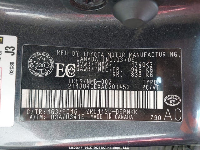 2010 Toyota Corolla Le მანქანა იყიდება აუქციონზე, vin: 2T1BU4EEXAC201453, აუქციონის ნომერი: 12620647