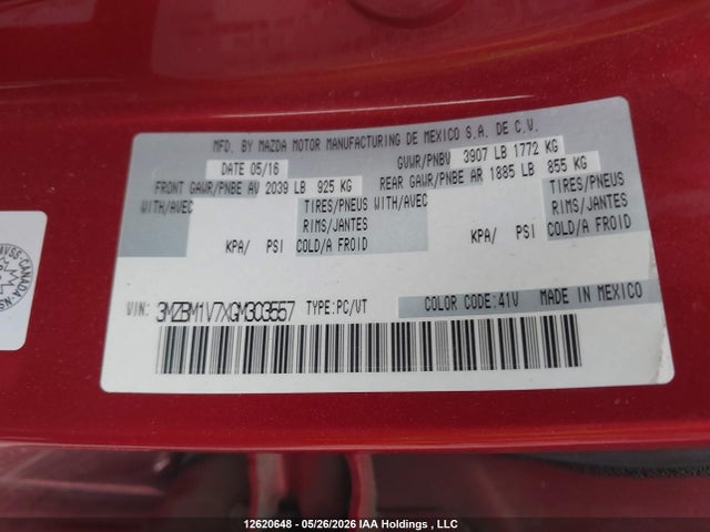 Продаж на аукціоні авто 2016 Mazda 3 Touring, vin: 3MZBM1V7XGM303557, номер лоту: 12620648