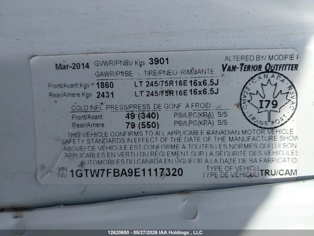 GMC Savana G2500 2014 1GTW7FBA9E1117320 Image 9