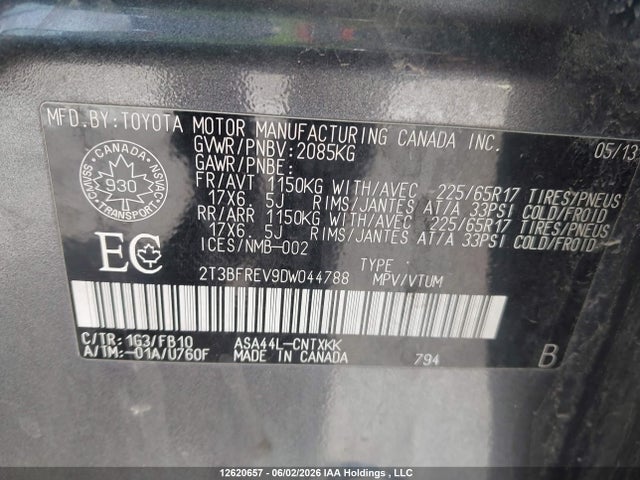 Aukcja sprzedaży 2013 Toyota Rav4 Le, vin: 2T3BFREV9DW044788, numer aukcji: 12620657