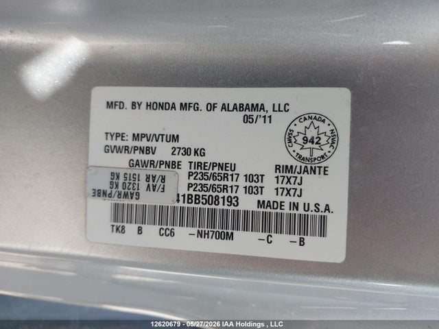 Продаж на аукціоні авто 2011 Honda Odyssey Ex, vin: 5FNRL5H41BB508193, номер лоту: 12620679