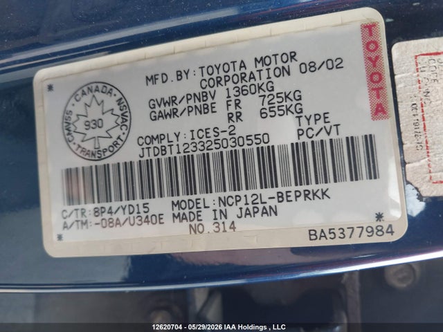 Продажа на аукционе авто 2002 Toyota Echo, vin: JTDBT123325030550, номер лота: 12620704
