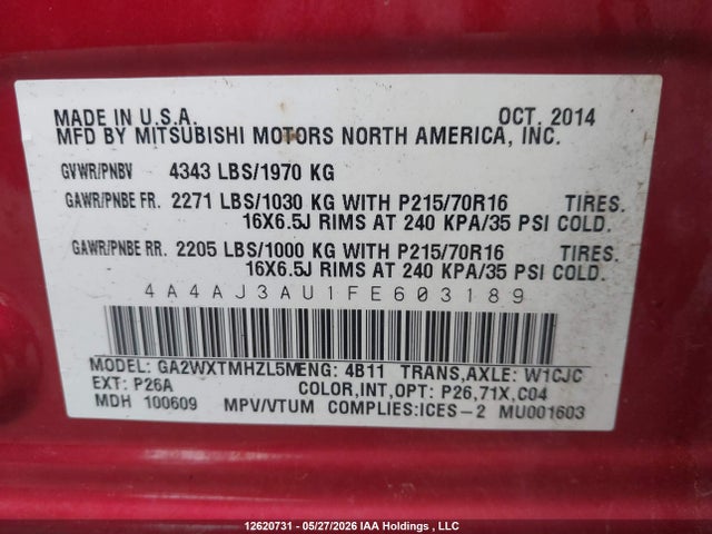 Продажа на аукционе авто 2015 Mitsubishi Rvr Se, vin: 4A4AJ3AU1FE603189, номер лота: 12620731
