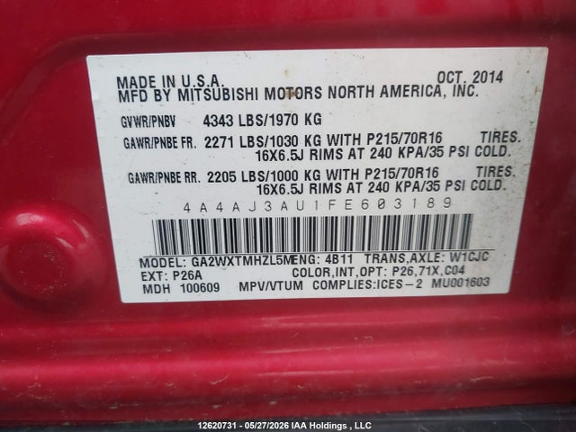 Продажа на аукционе авто 2015 Mitsubishi Rvr Se, vin: 4A4AJ3AU1FE603189, номер лота: 12620731