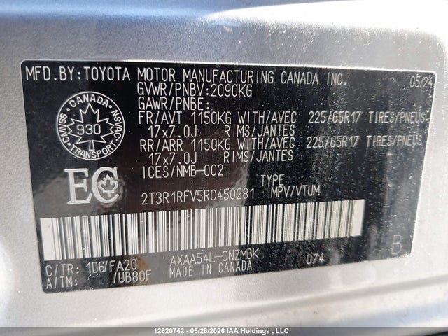 2024 Toyota Rav4 მანქანა იყიდება აუქციონზე, vin: 2T3R1RFV5RC450281, აუქციონის ნომერი: 12620742