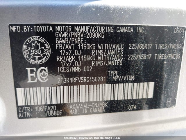 2024 Toyota Rav4 მანქანა იყიდება აუქციონზე, vin: 2T3R1RFV5RC450281, აუქციონის ნომერი: 12620742