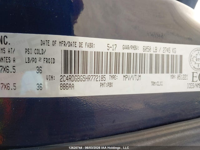 12620744 :رقم المزاد ، 2C4RDGBG5HR772185 vin ، 2017 Dodge Grand Caravan Cvp/sxt مزاد بيع