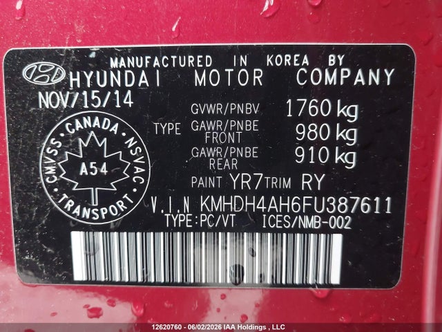 Продаж на аукціоні авто 2015 Hyundai Elantra Se/sport/limited, vin: KMHDH4AH6FU387611, номер лоту: 12620760