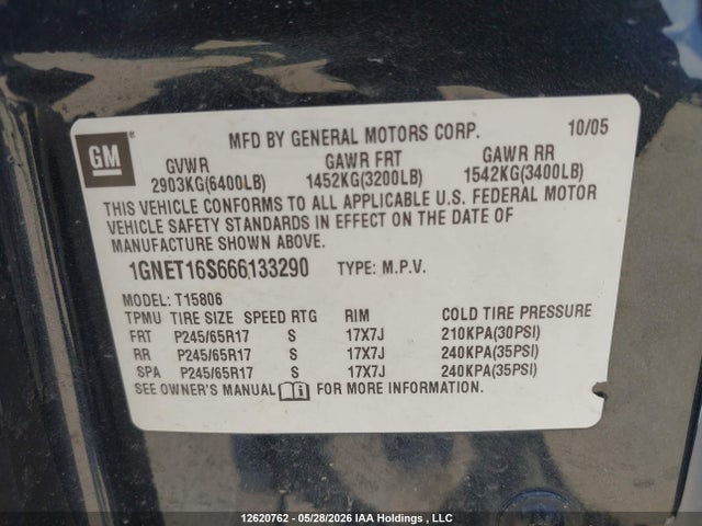 Продажа на аукционе авто 2006 Chevrolet Trailblazer Ext Ls/ext Lt, vin: 1GNET16S666133290, номер лота: 12620762