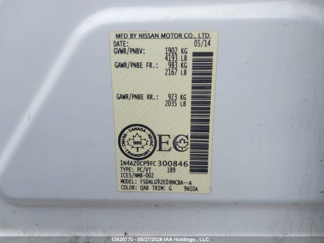 Продажа на аукционе авто 2015 Nissan Leaf S/sv/sl, vin: 1N4AZ0CP9FC300846, номер лота: 12620770