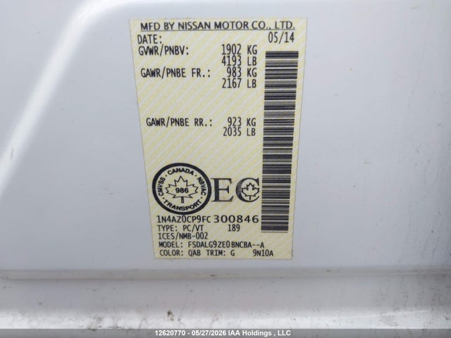 Продажа на аукционе авто 2015 Nissan Leaf S/sv/sl, vin: 1N4AZ0CP9FC300846, номер лота: 12620770