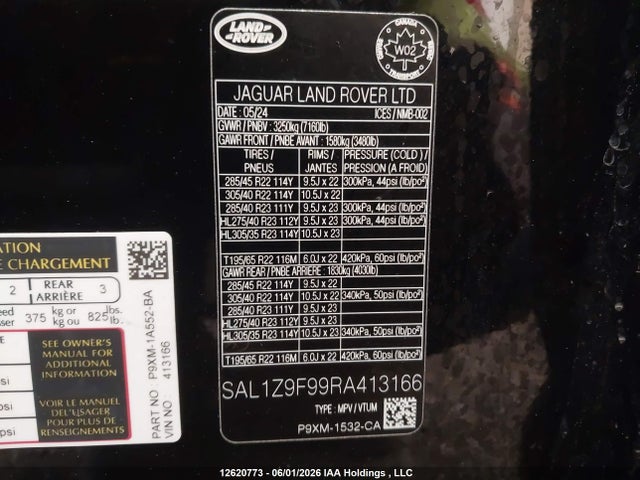 Aukcja sprzedaży 2024 Land Rover Range Rover Sport, vin: SAL1Z9F99RA413166, numer aukcji: 12620773
