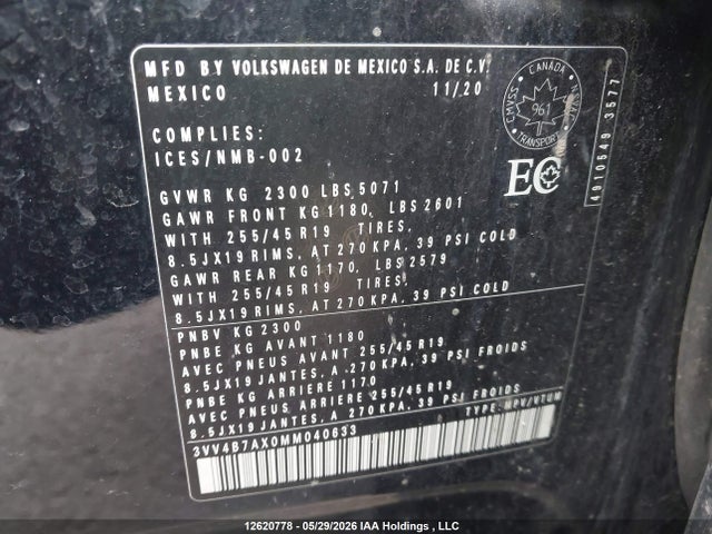 Продажа на аукционе авто 2021 Volkswagen Tiguan Sel Premium R-line, vin: 3VV4B7AX0MM040633, номер лота: 12620778