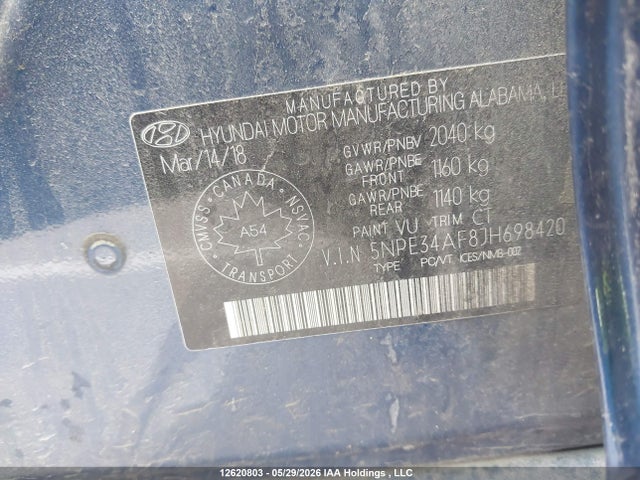 Hyundai Sonata 2018 5NPE34AF8JH698420 Image 9