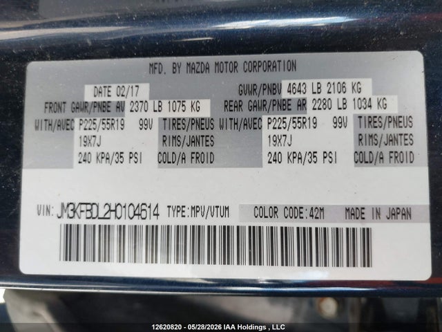 JM3KFBDL2H0104614 Mazda CX-5 GT