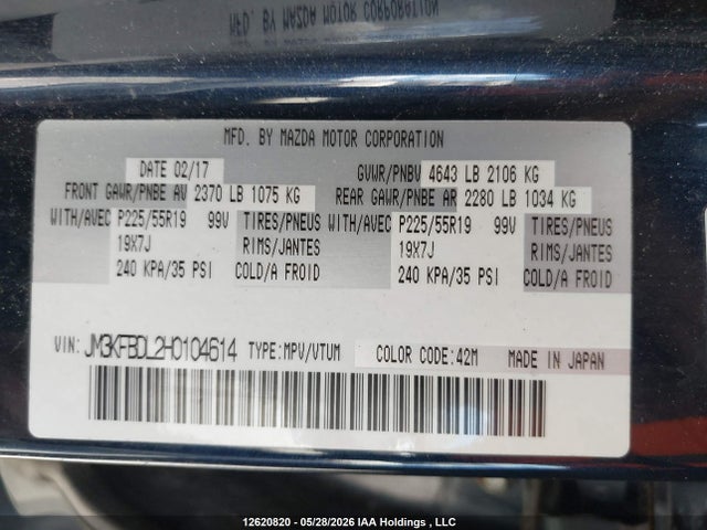 JM3KFBDL2H0104614 Mazda CX-5 GT