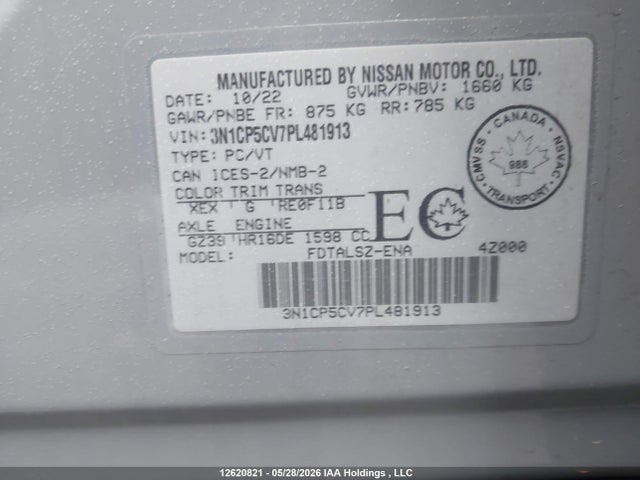 12620821 :رقم المزاد ، 3N1CP5CV7PL481913 vin ، 2023 Nissan Kicks Sv مزاد بيع