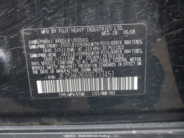 Продажа на аукционе авто 2009 Subaru Forester 2.5x, vin: JF2SH62699G733451, номер лота: 12620824