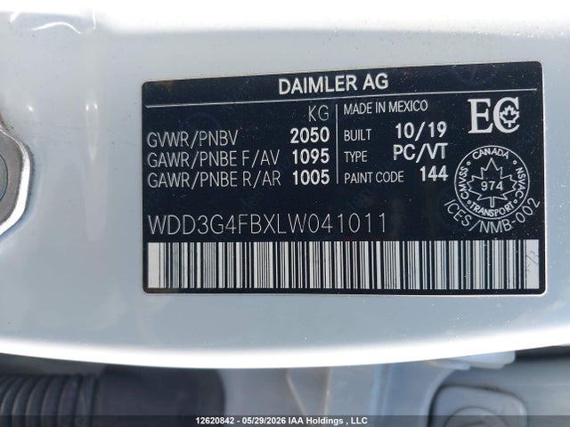 12620842 :رقم المزاد ، WDD3G4FBXLW041011 vin ، 2020 Mercedes-benz A 220 4matic مزاد بيع