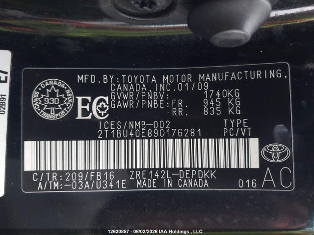 Aukcja sprzedaży 2009 Toyota Corolla Ce, vin: 2T1BU40E89C176281, numer aukcji: 12620857