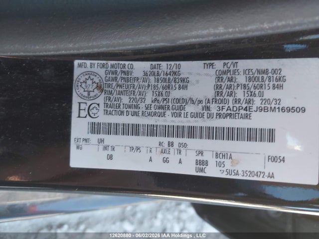 12620880 :رقم المزاد ، 3FADP4EJ9BM169509 vin ، 2011 Ford Fiesta Se مزاد بيع