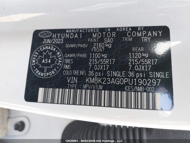 2023 Hyundai Kona Electric Preferred With Two-tone Roof მანქანა იყიდება აუქციონზე, vin: KM8K23AG0PU190297, აუქციონის ნომერი: 12620881