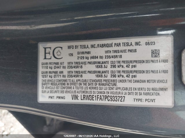 Tesla MODEL 3 2023 LRW3E1FA7PC933727 Image 9