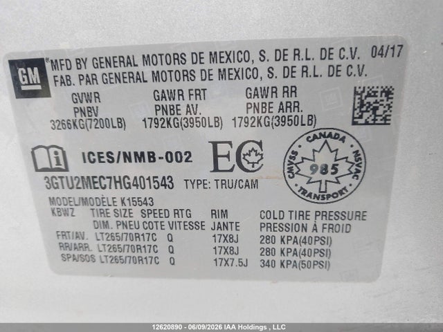 GMC Sierra 1500 Sle 2017 3GTU2MEC7HG401543 Image 9