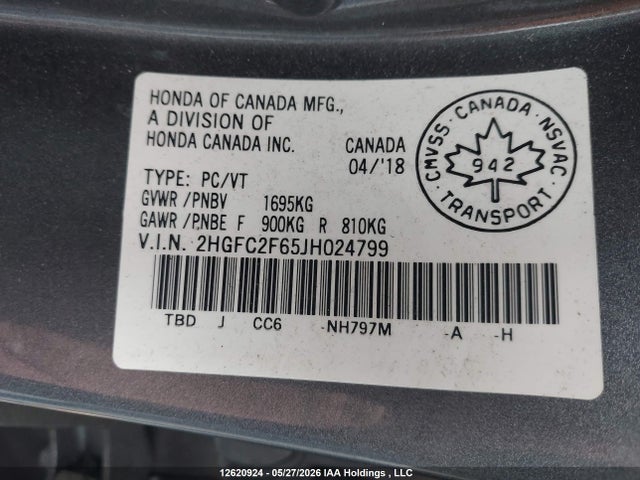 2018 Honda Civic Se მანქანა იყიდება აუქციონზე, vin: 2HGFC2F65JH024799, აუქციონის ნომერი: 12620924