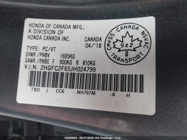 2018 Honda Civic Se მანქანა იყიდება აუქციონზე, vin: 2HGFC2F65JH024799, აუქციონის ნომერი: 12620924