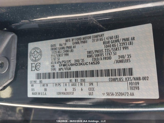1FMCU9HD3KUC14520 Ford ESCAPE SEL