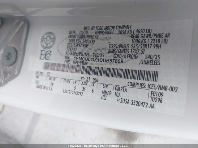 Aukcja sprzedaży 2013 Ford Escape Se, vin: 1FMCU0GX1DUB57809, numer aukcji: 12620928