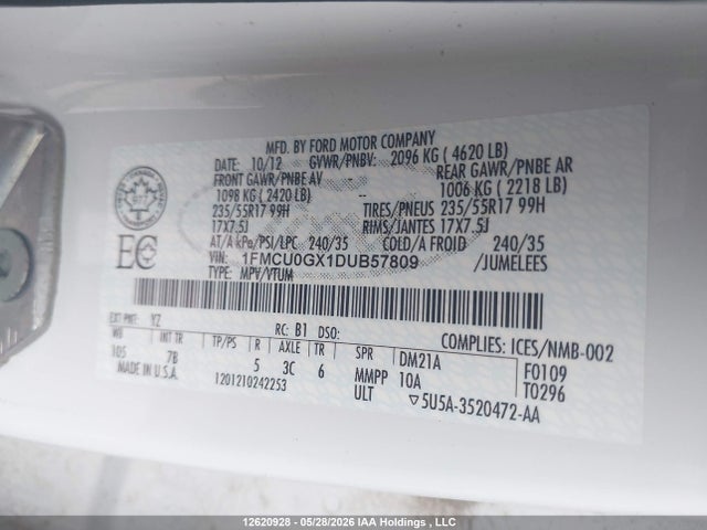 Aukcja sprzedaży 2013 Ford Escape Se, vin: 1FMCU0GX1DUB57809, numer aukcji: 12620928
